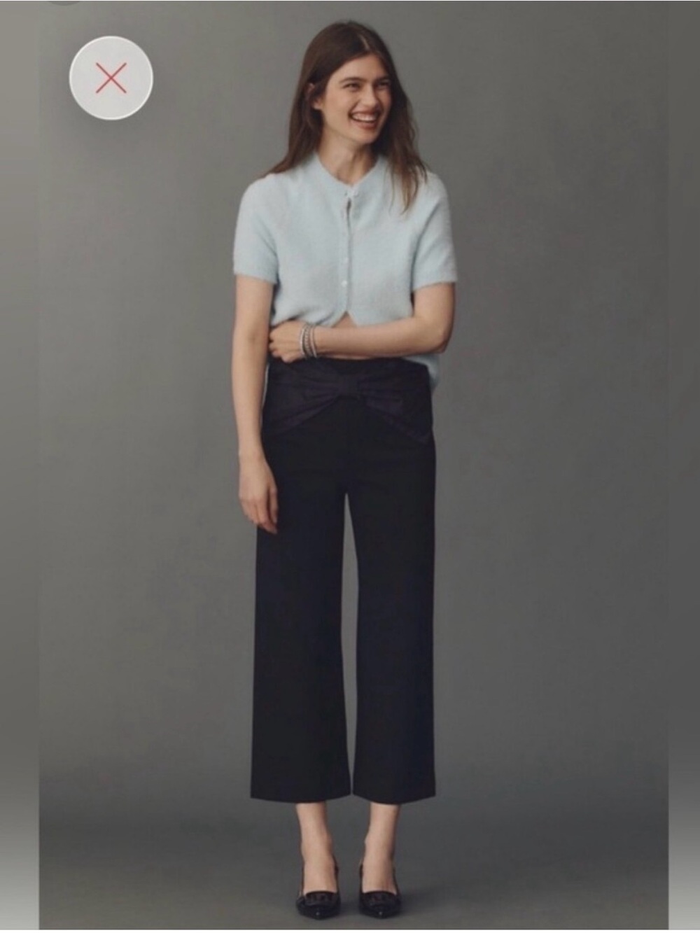 Anthropologie Maeve Black The Colette Cropped Wide-Leg Pants with Front Bow